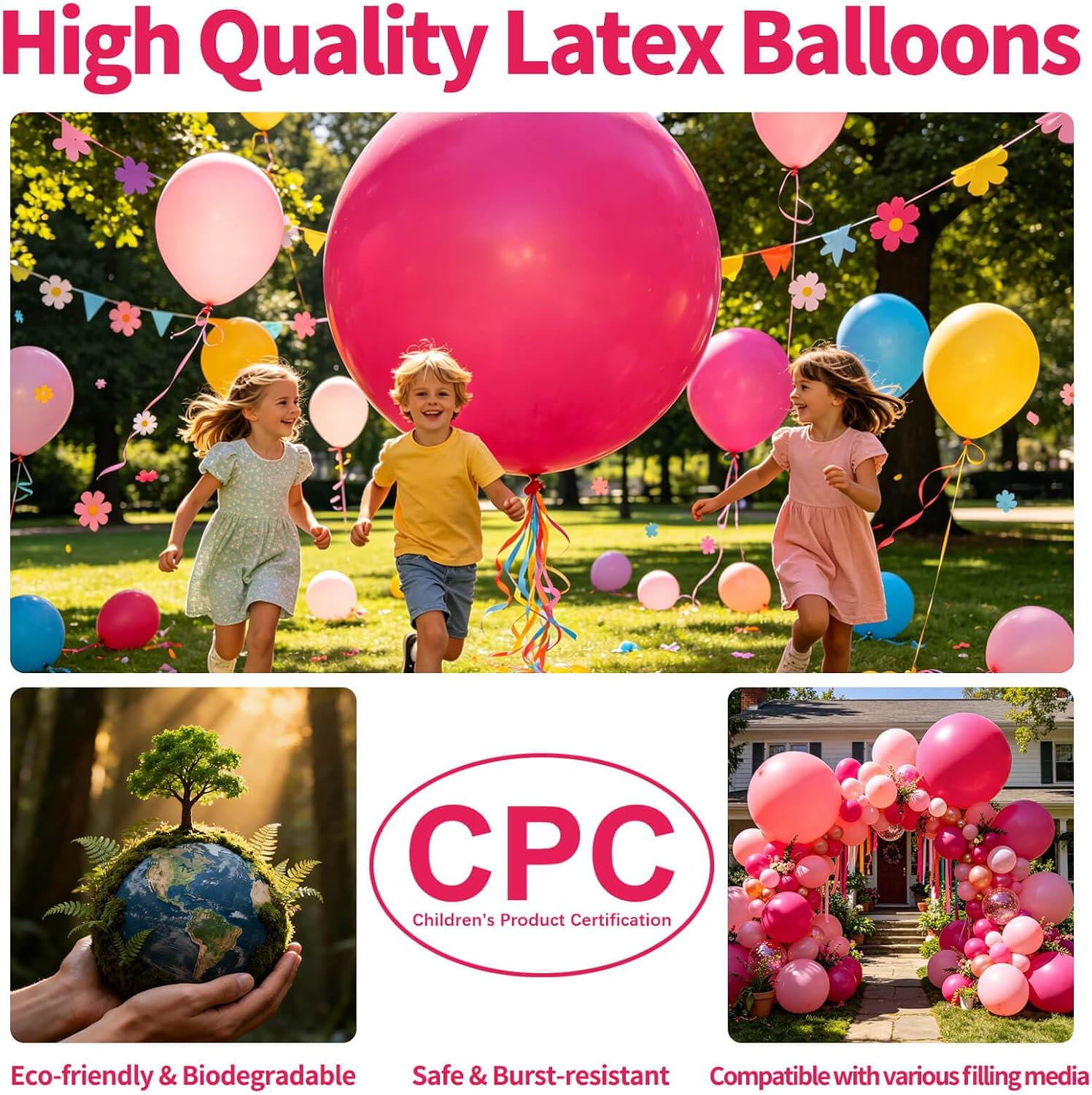 5Pcs Hot Pink Big Balloons 36 Inch, Round Large Latex Party Balloons for Birthday Wedding Decorations thumbnail