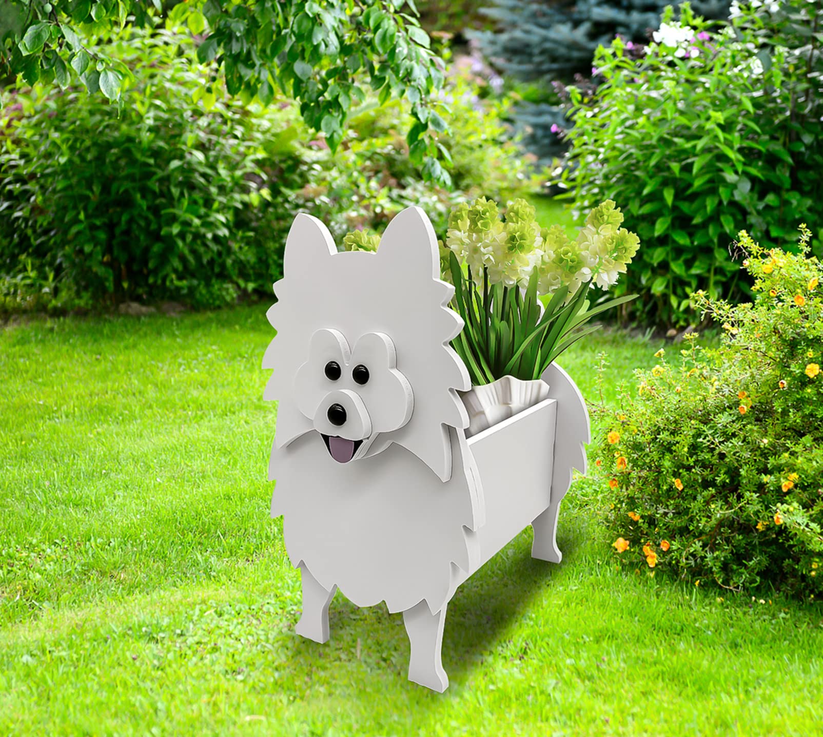 Onecen Big Dog Planter PVC Animal Plant Pots Outdoor Indoor Garden Office Home Decor Planters Holder for Succulent Flower Large Plant Flower Pots Outside (White Pomeranian) - Image 4
