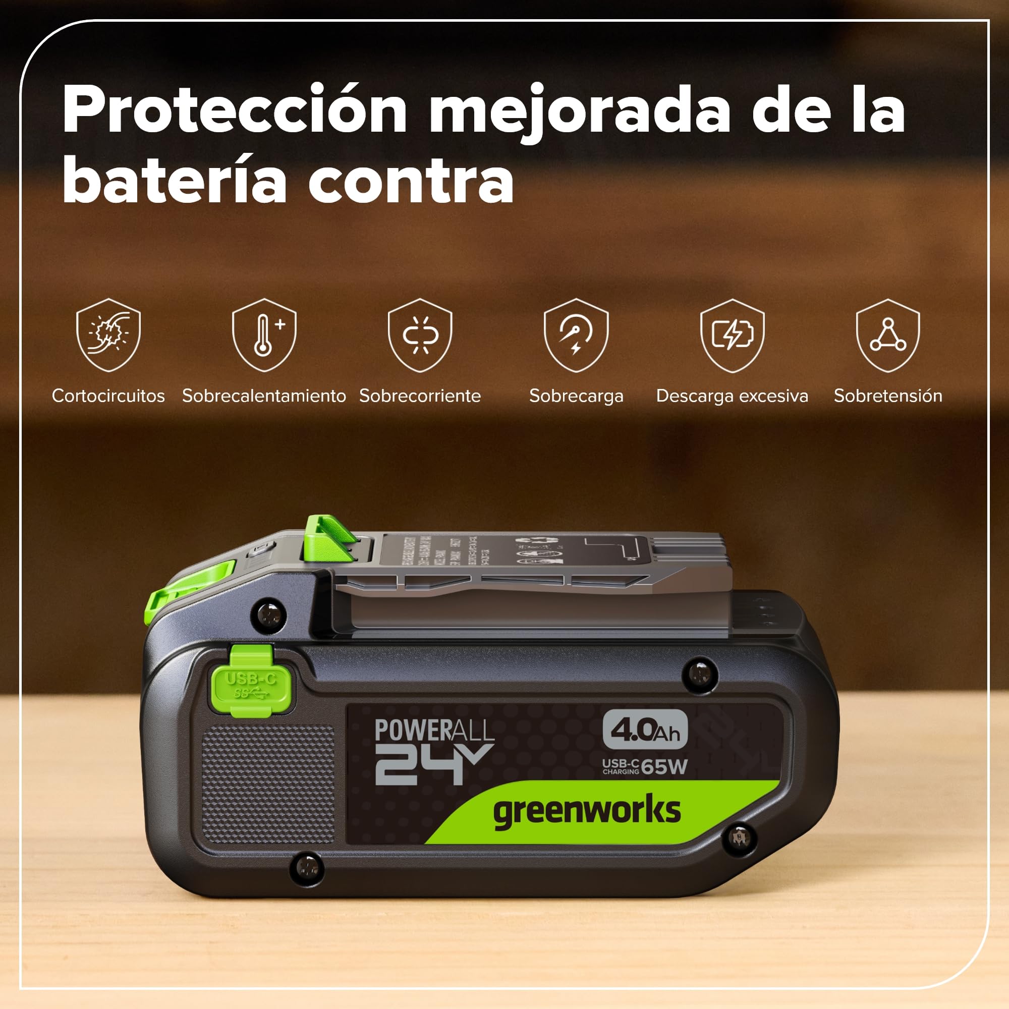 Greenworks TwinPack 24V 4Ah Batería Recargable de Alta Potencia USB-C Batería de Iones de Litio Compatible con Todos los más de 200 Dispositivos Greenworks 24V, 2 años de garantía - K2D8NNA