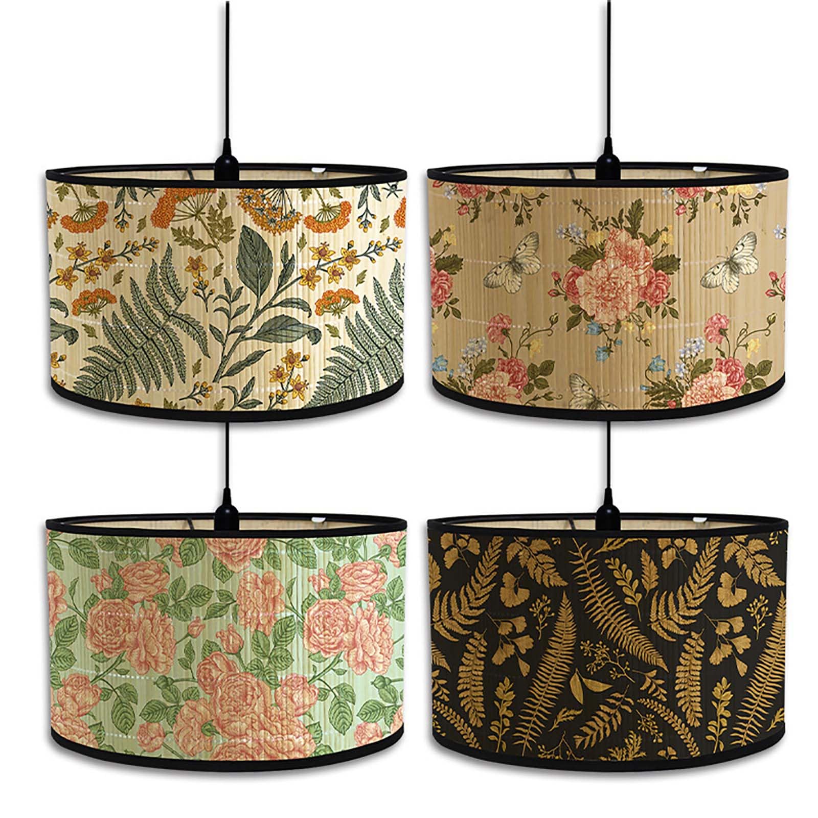 Abad-jour en bambou rétro, abat-jour en forme de tambour rond pour tables ou lustres, adapté aux lustres de plafond simples (Style 12)