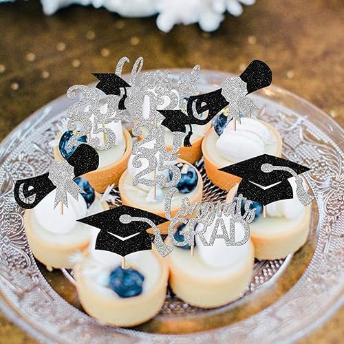 Miniatura 322 de Paquete de 24 adornos dorados para cupcakes de graduación 2025 con purpurina So Proud of You Done Diploma Graduation Cap Cupcake Picks Class of 2025