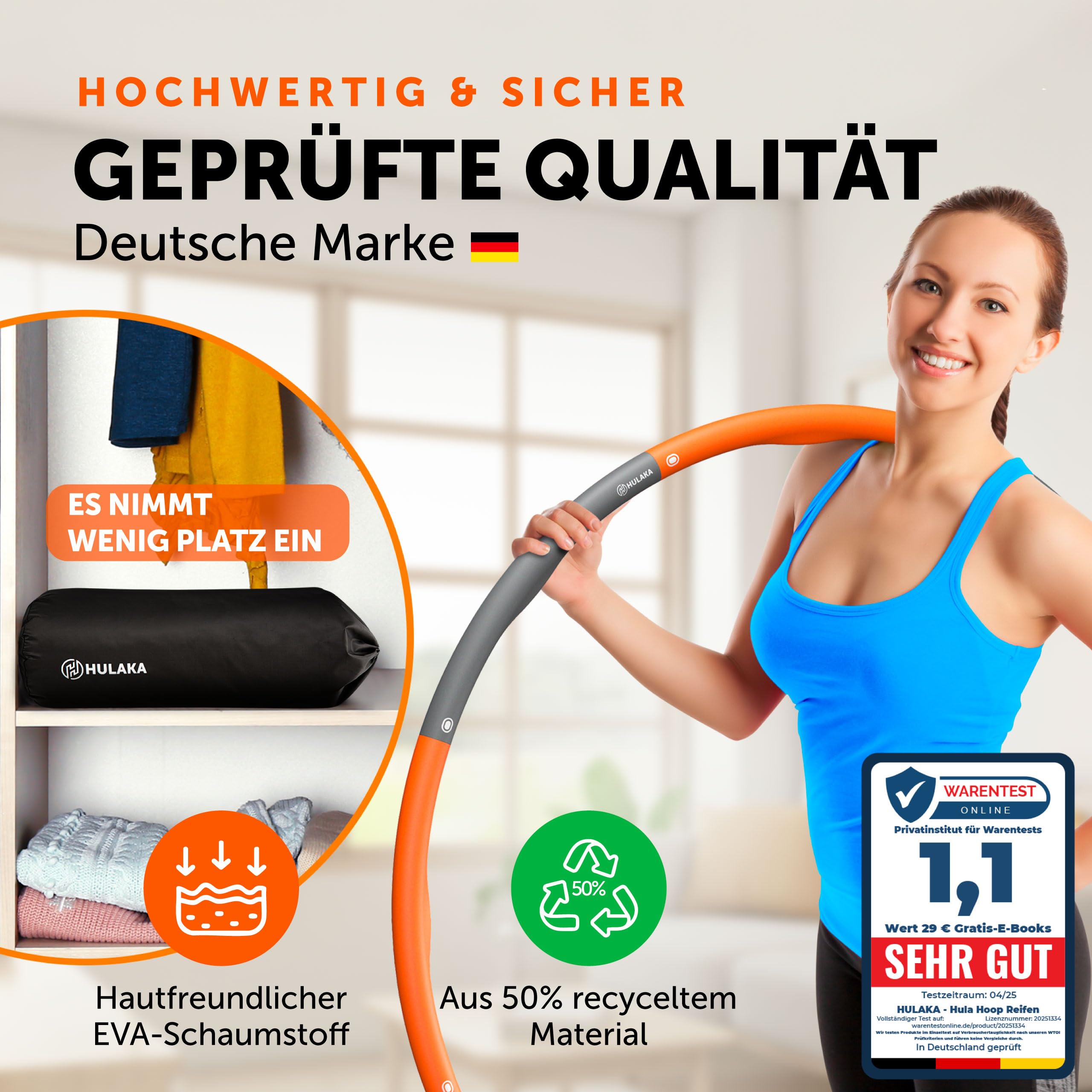 Hula Hoop Reifen Erwachsene 1,2 kg – Kalorien-Booster mit Massage-Effekt – Fitnessreifen für Bauchstraffung & Fettverbrennung – Für Training Zuhause von HULAKA