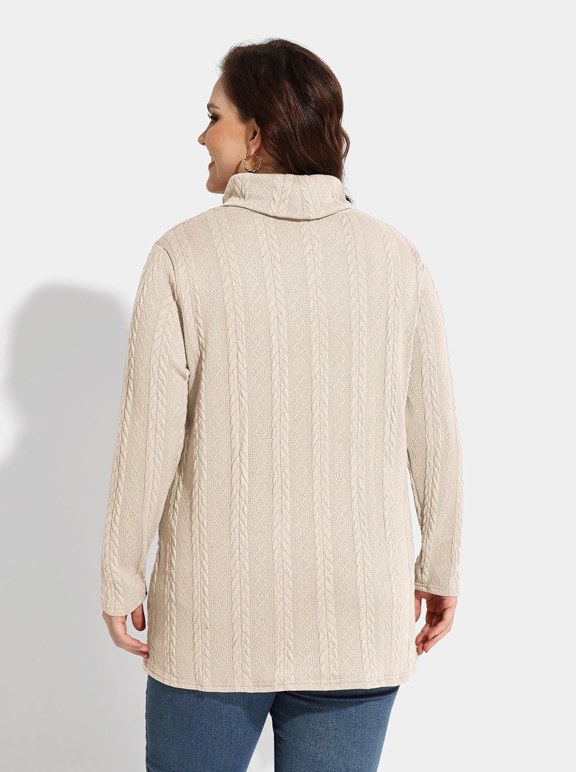 TIYOMI Plus Size Sweaters for Women Long Sleeves Cable Knit Turtleneck Top with Pockets Solid Lightweight Pullover Top Xl-5Xl - Image 4