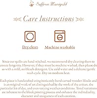 Vista 9 de Saffron Marigold Manta acolchada azul reversible, tamaño Queen, hecha a mano con bloque a mano, estampado encantado, colcha de gasa de algodón azul