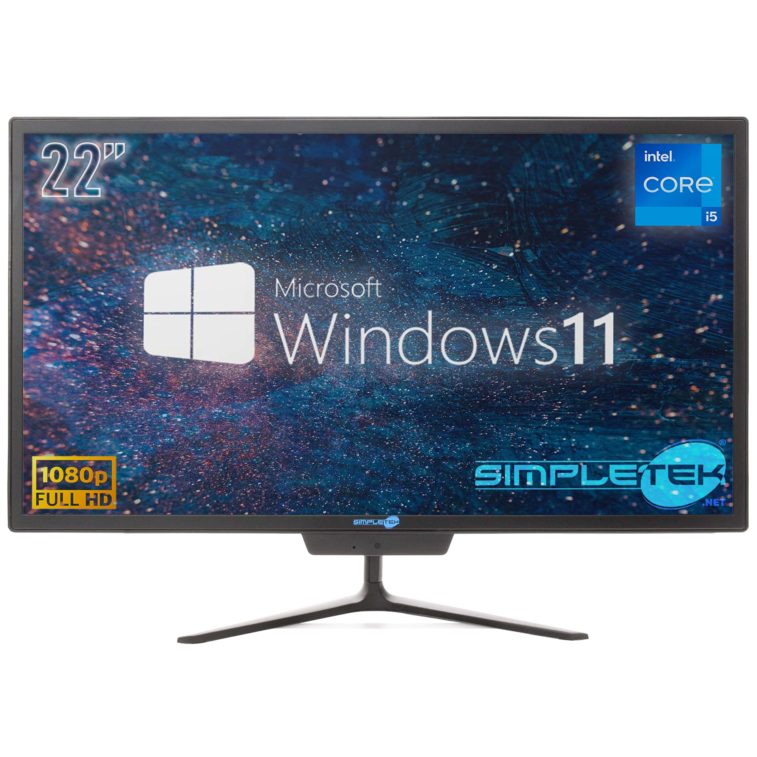 SIMPLETEK PC All in One Core i5 Fino 3.20GHz 16GB SSD 480GB | 22" Full HD Windows 11 Pro | Webcam integrata VGA HDMI WiFi5 Computer Aio Fisso Casa Lavoro