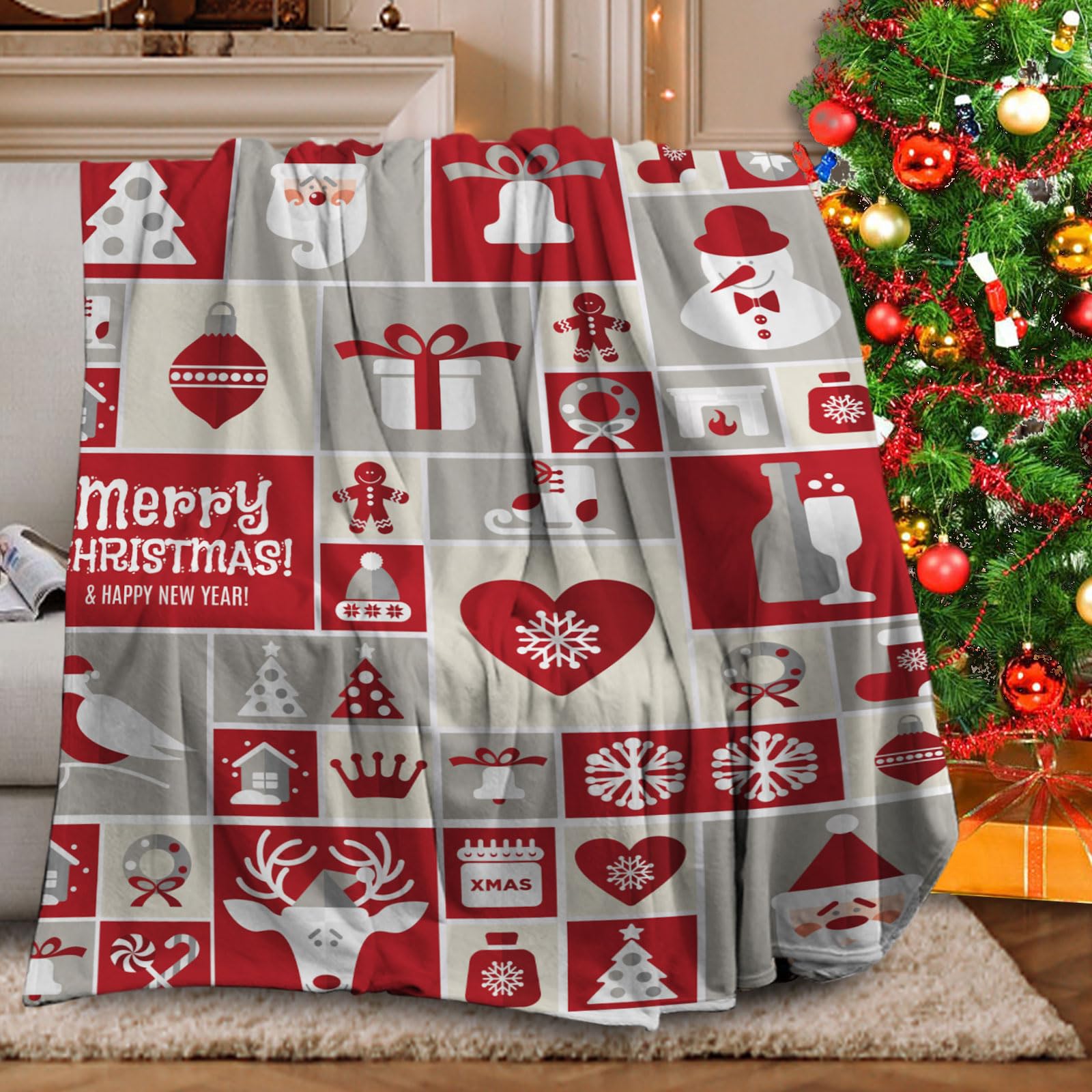 Manta Navidad, Mantas navideña Sofa, Manta de Navidades Suave y cálida para Invierno,para sofá, Cama, Oficina y Viajes al Aire Libre(D,130x150cm)