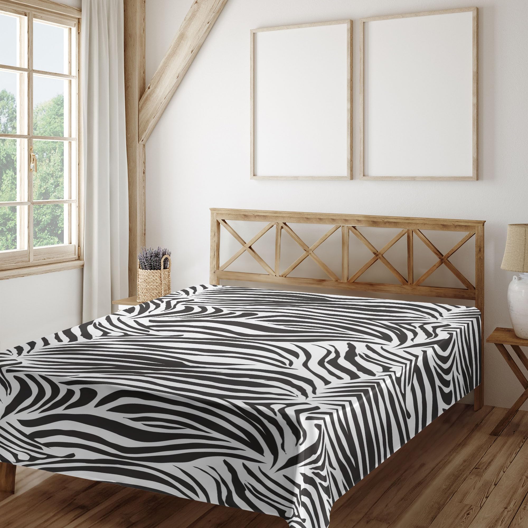 Ambesonne Zebra Print Flat Sheet, Striped Zebra Animal Print Nature Wildlife Inspired Simplistic Illustration, Soft Comfortable Top Sheet Decorative Bedding 1 Piece, Queen Size, Black White