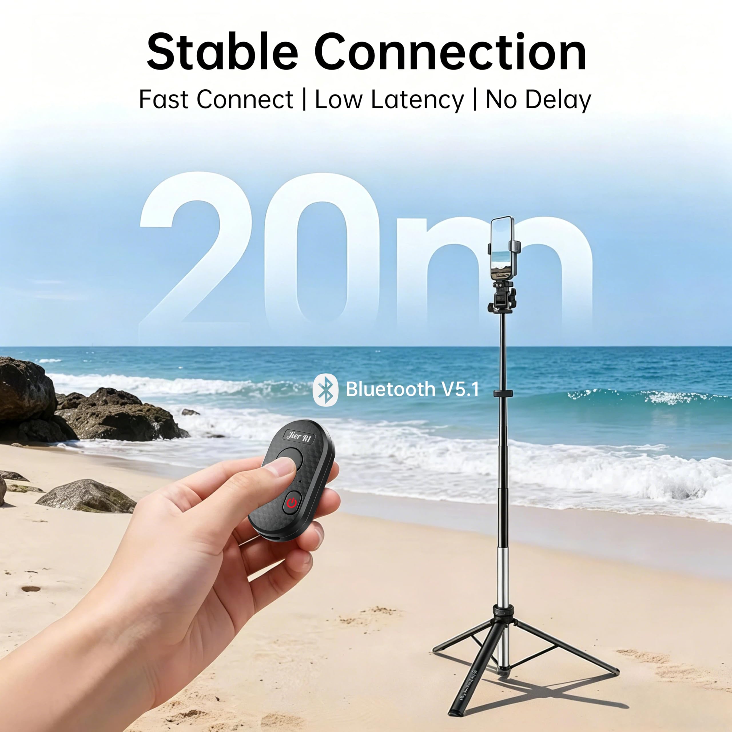 Jier Mando a distancia inalámbrico Bluetooth tipo C: compatible con iPhone, Android y GoPro. Fácil operación, batería de larga duración, ultraportátil, compatible con iPad/iPod/Tablet, ideal para
