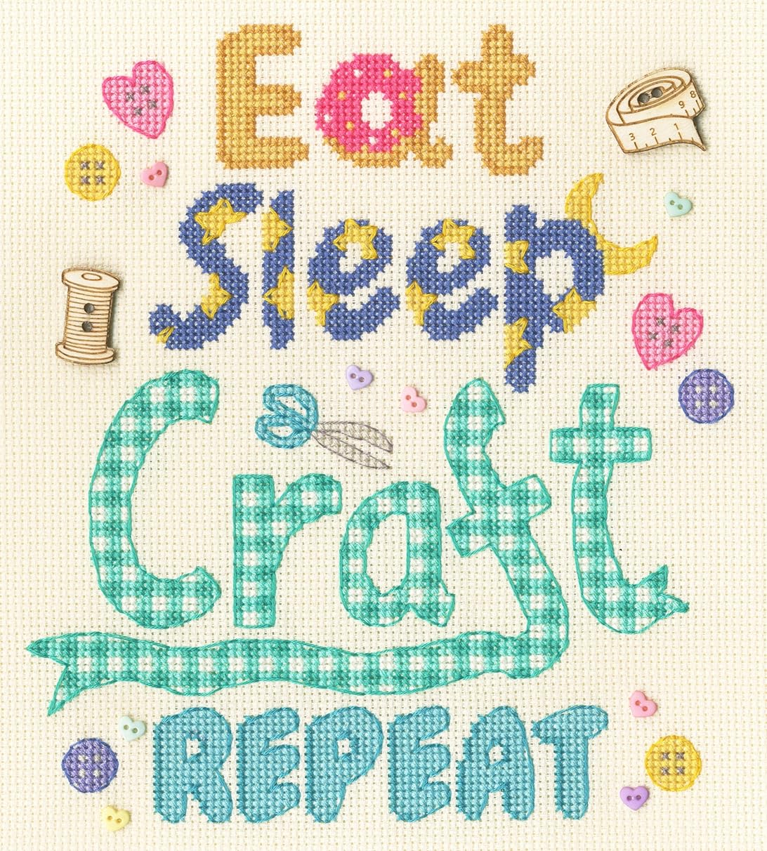 Bothy Threads Cream Counted Cross Stitch Kit - Eat, Sleep, Craft, Repeat