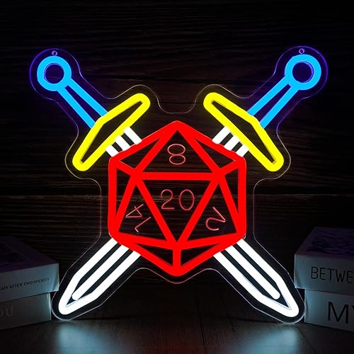 Dice Sword Neon Sign RPG Gaming Decor DND Game Sign