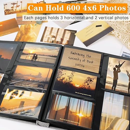 Miniatura 4 de Álbum de fotos de lino de 4 x 6 pulgadas, 600 fotos, bolsillos verticales, solo cubierta de tela, álbumes, boda, escuela, aniversario familiar,