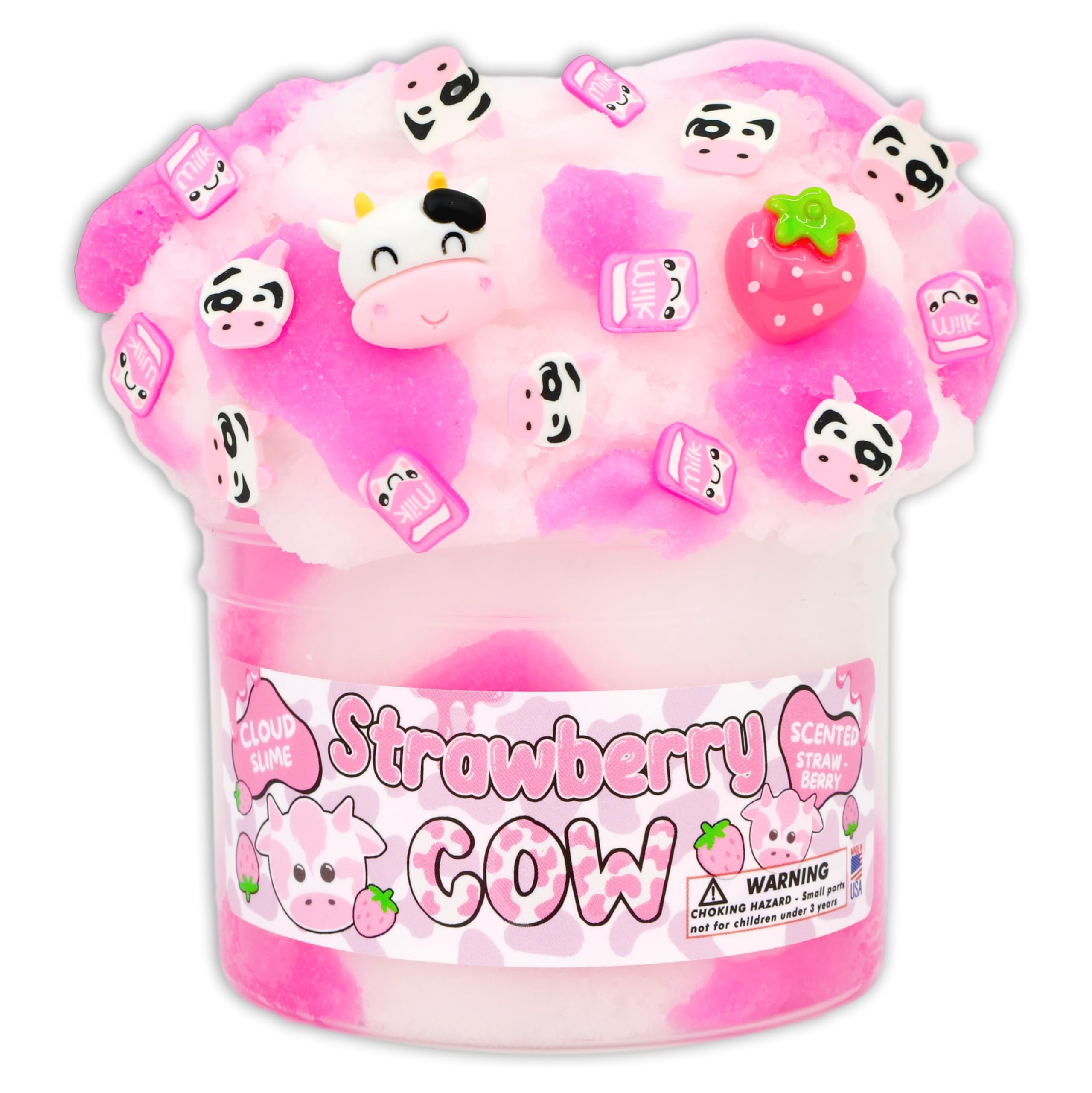 Strawberry Cow - Cloud Textured Slime - Handmade in USA - Dope Slimes - Pink - 8 fl/oz