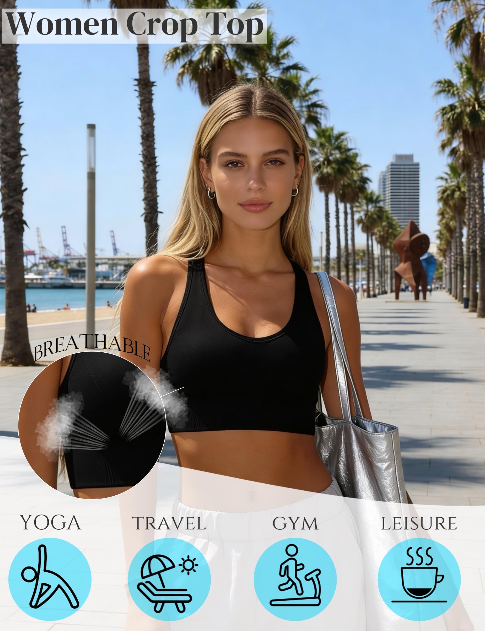 Litherday Damski biustonosz sportowy z wysokim uderzeniem bez fiszbin krzyżowy sportowy top do jogi fitness push up z wyjmowanymi wkładkami S-XXL