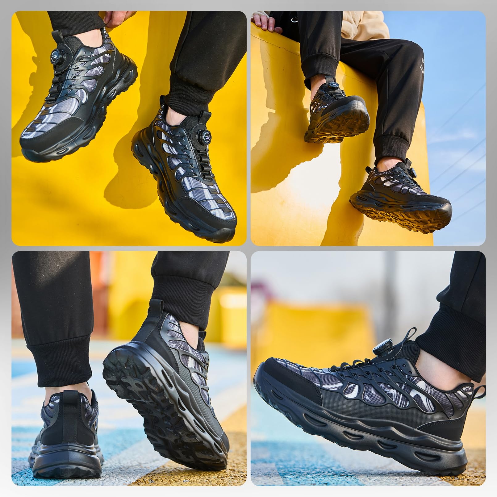 Nowe Męskie Buty Bezpieczeństwa S3 z Obrotowym Zapięciem – Lekkie, Antypoślizgowe, Ochrona przed Uderzeniami i Przebiciami Black 40