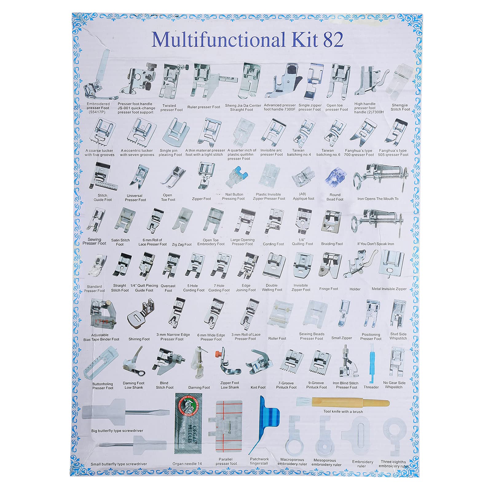 Set piedini 82 pezzi, kit piedini per macchina da cucire accessori per macchine da cucire domestiche, parti di macchine da cucire per la maggior parte delle macchine da cucire