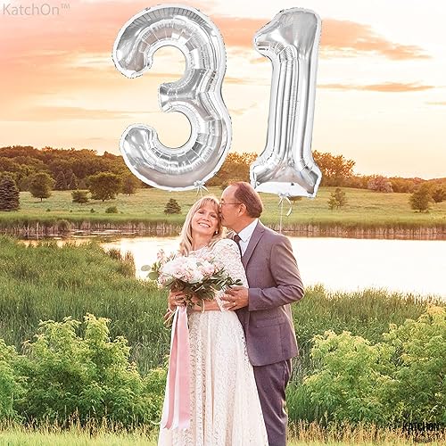 Miniatura 8 de KatchOn Globos plateados del número 31, enormes, 40 pulgadas, decoraciones de cumpleaños número 31 para hombres y mujeres, globos brillantes del