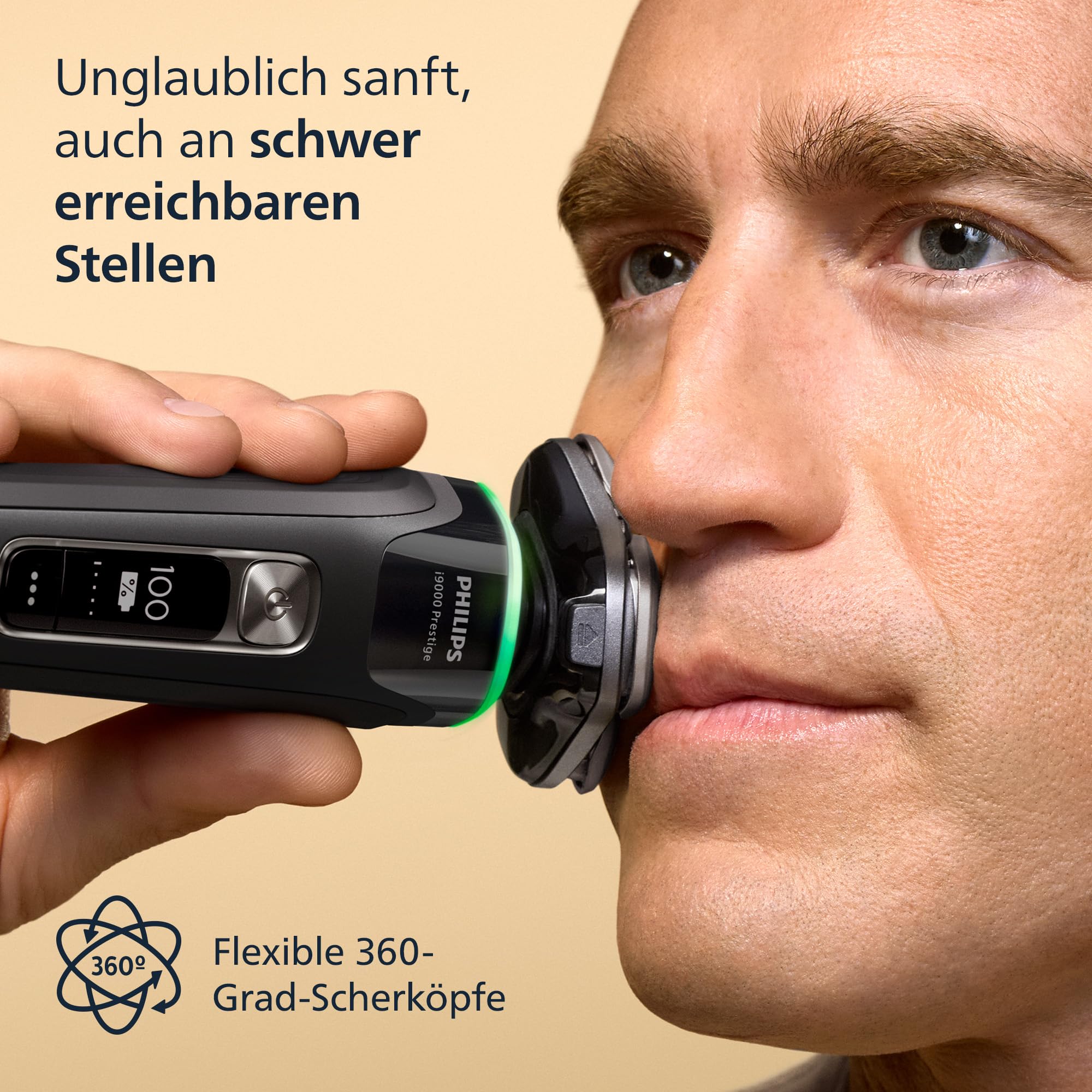 Philips Rasierer i9000 Prestige, elektrischer Nass- und Trockenrasierer für Herren mit integriertem Trimmer, schwarz, Drucksensor, Reinigungsstation, Ladestation und Reiseetui (Modell XP9207/30)