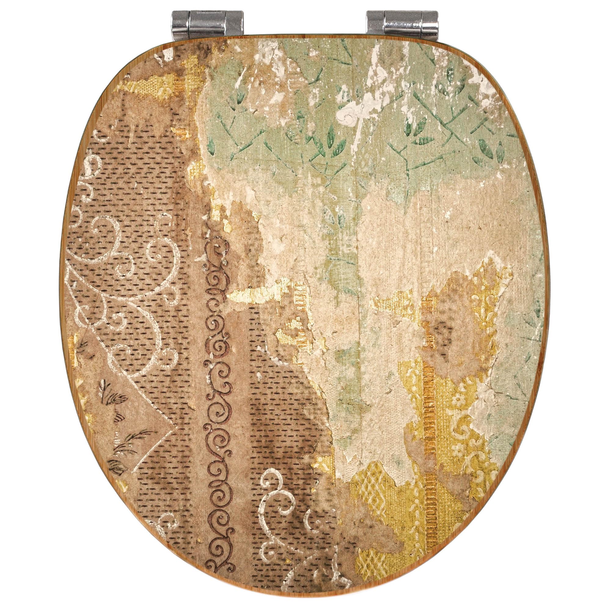 banjado Design WC Sitz Bambus Absenkautomatik 45,8x37,5cm - Toilettendeckel mit Absenkautomatik Holz - hochwertiger Bambus Klodeckel - WC-Sitz für gängigen Toiletten - Motiv Alte Tapeten