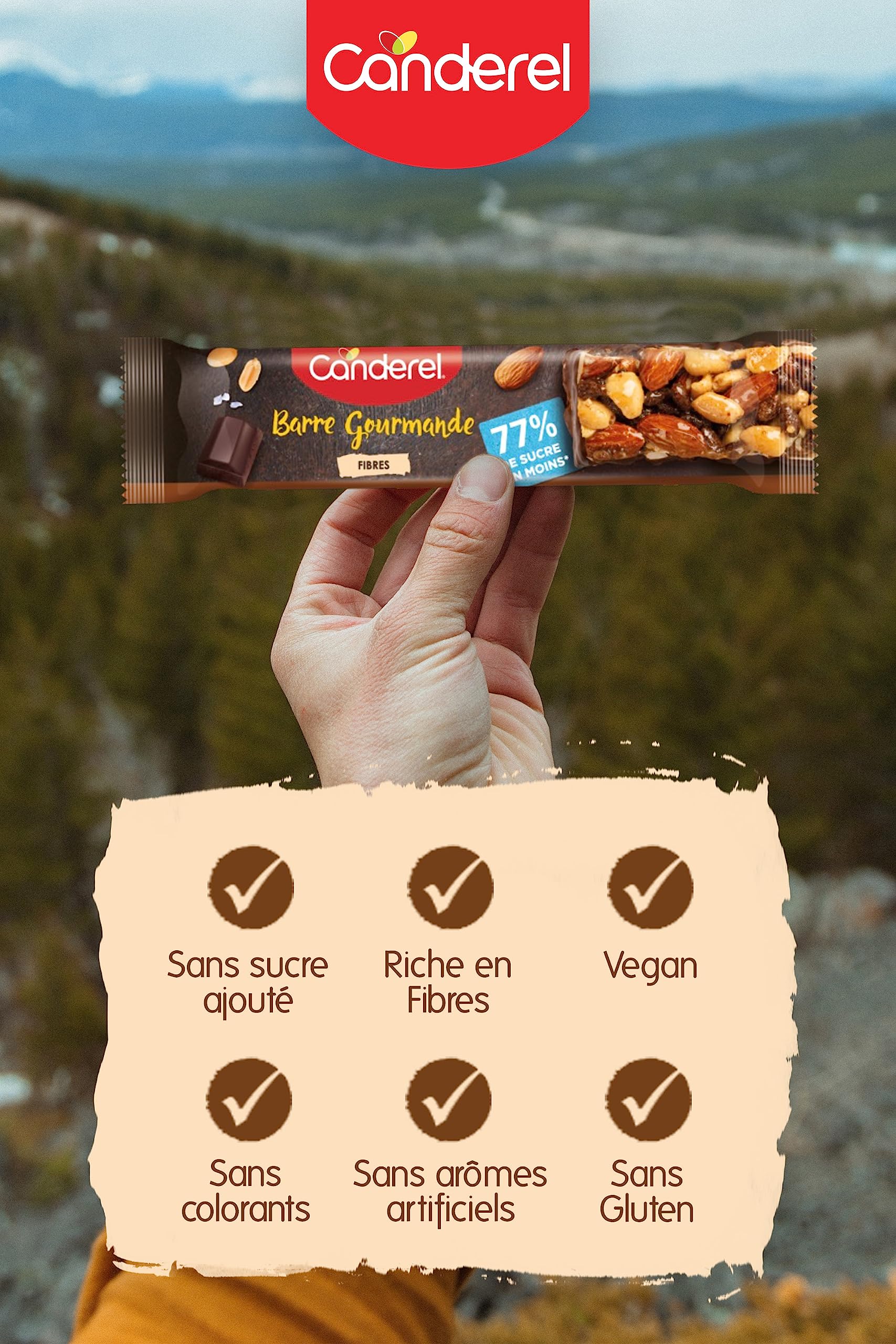 Canderel - Barres Gourmandes Nuts, Chocolat & Pointe de Sel - Riche en fibres - Sans sucré ajouté | 3 x 35g