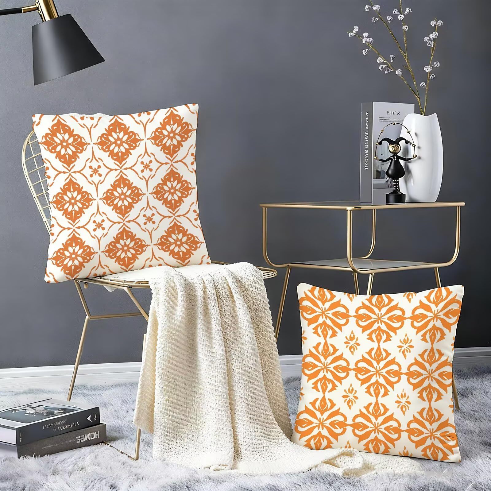 Aksamitna poszewka na poduszkę 80x80, zestaw 2 pomarańczowych poszewek na poduszkę, wodoodporna czeska poszewka na poduszkę, oddychająca komfortowa poduszka dekoracyjna na sofę, sypialnię, fotel