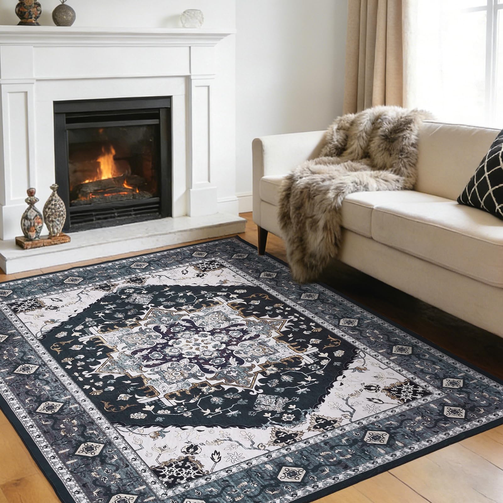 Puremy Teppich Klein, Vintage Fußmatte Innen, Waschbare Boho Teppiche Rug mit Rutschfester Rückseite für Eingang, Flur und Korridor