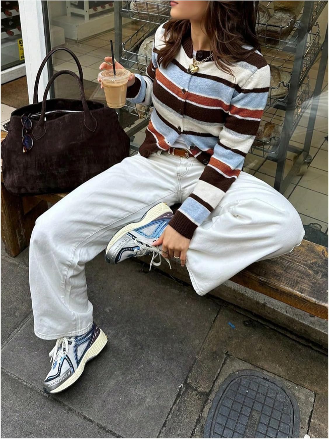 GORGLITTER Women's Striped Crop Swater Cardigan Holiday Outfits Cozy Long Sleeve Button Up Crewneck Knit Sweater Dressy - Image 5