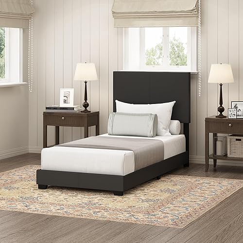 Furinno Pessac Upholstered Bed Frame, Black PU Leather, Twin XL