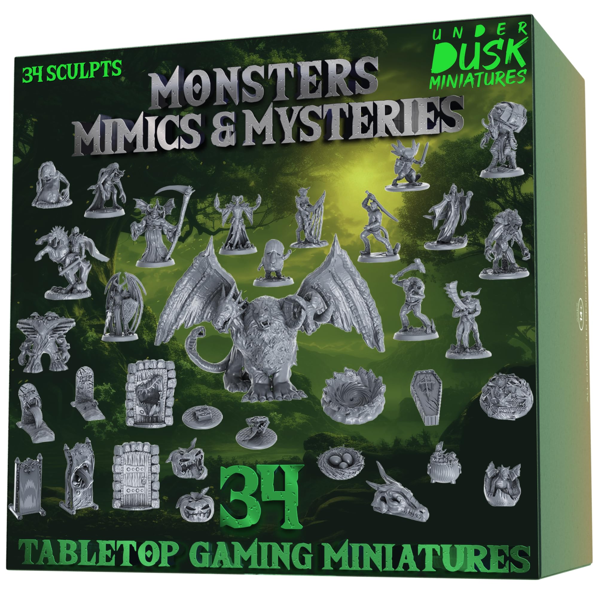D&D Miniatures with DND Mimic Miniature, Monster Set and Chimera Boss, 28mm
