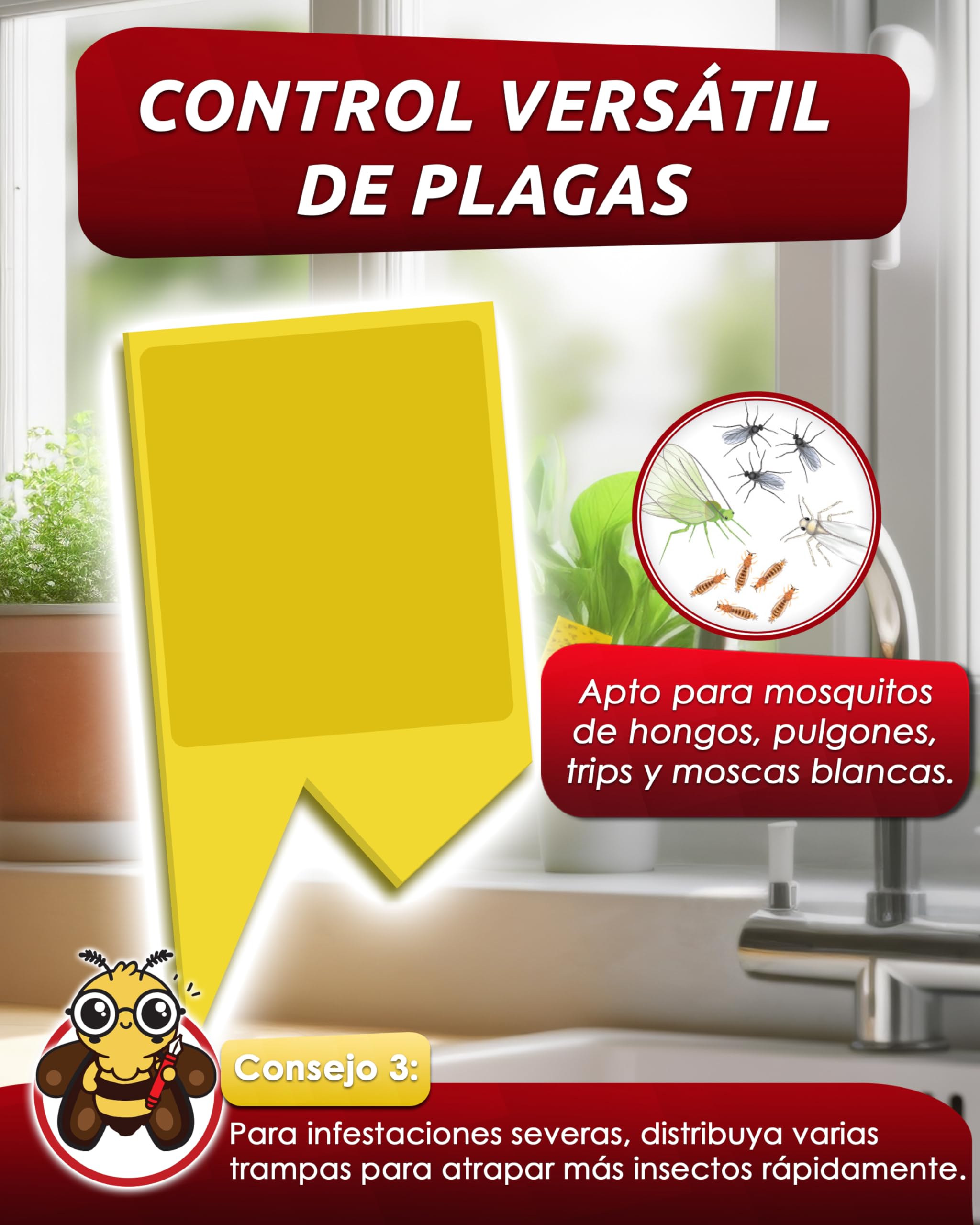 PIC Trampas Cromaticas Amarillas contra para Mosquito del Mantillo - 60x Pegatinas Trampas para Mosquitos, Eficaz Trampa Mosquitos No Tóxica, Ideal para Plantas De Interior contra Moscas pequeños