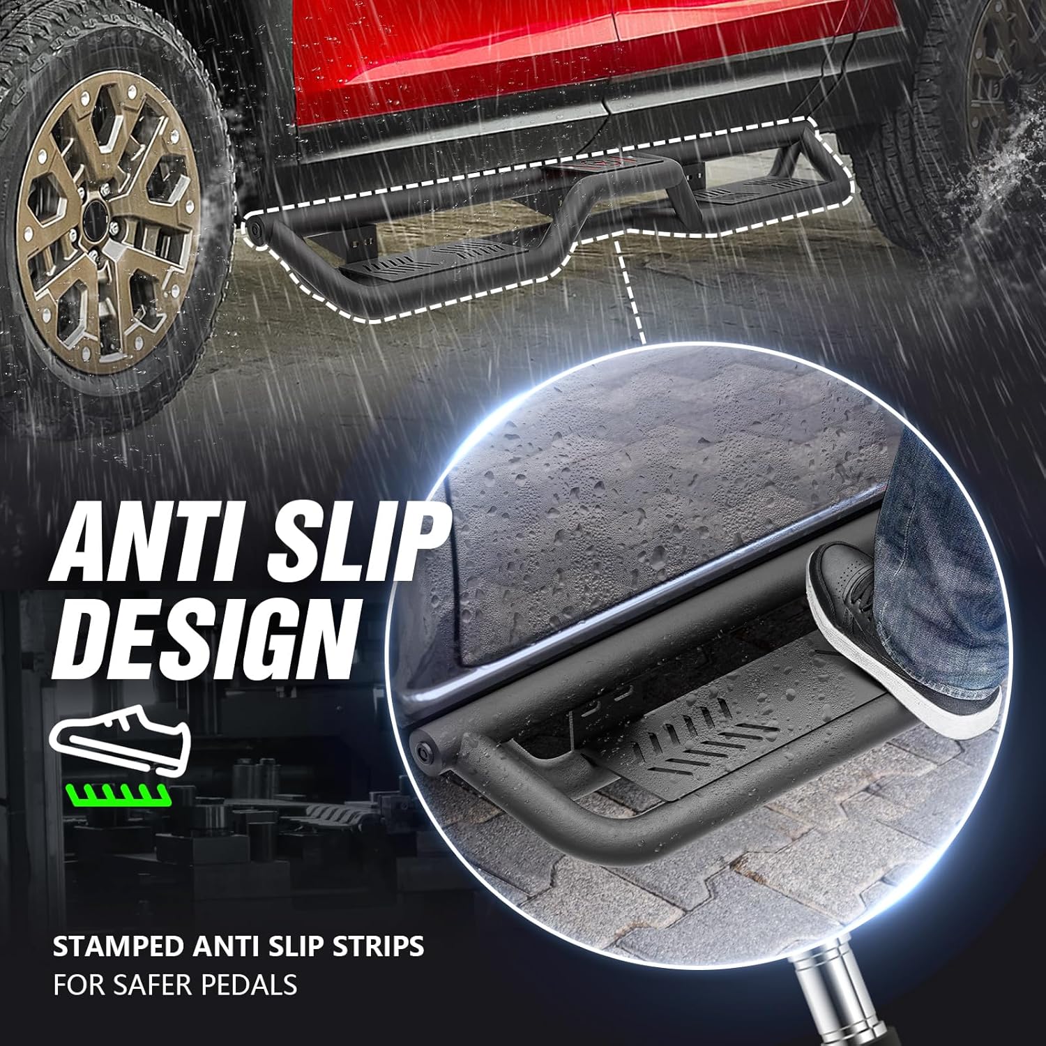 Running Boards Side Steps Compatible with 2017 2018 2019 2020 2021 2022 2023 2024 2025 Honda Ridgeline Crew Cab, Bolt-on Nerf Bar Step Bars, Heavy-Duty Steel Two Stairs Design