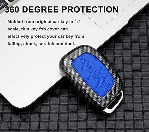 Miniatura 3 de Funda para llavero para Hyundai Tucson Elantra Sonata 2018, 2017, 2016, 4 botones, sin llave, con diseño de fibra de carbono ABS (no compatible con