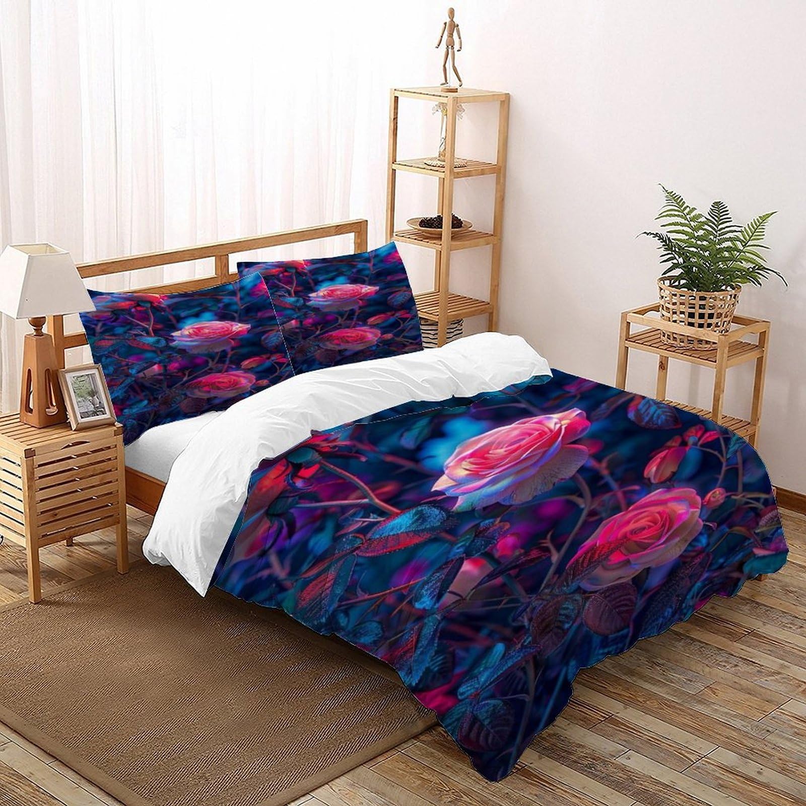 Parure de couette feuille rose 200x200 avec 2 taies d'oreiller