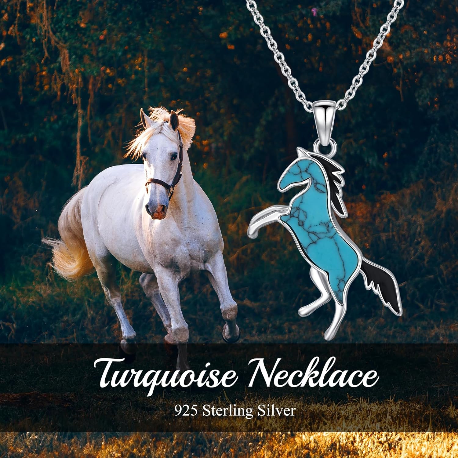 925 Sterling Silver Turquoise Horse Necklace for Girls Women, Horse Pendant Jewelry Gifts Valentine's Day Birthday Mother’s day - Image 5