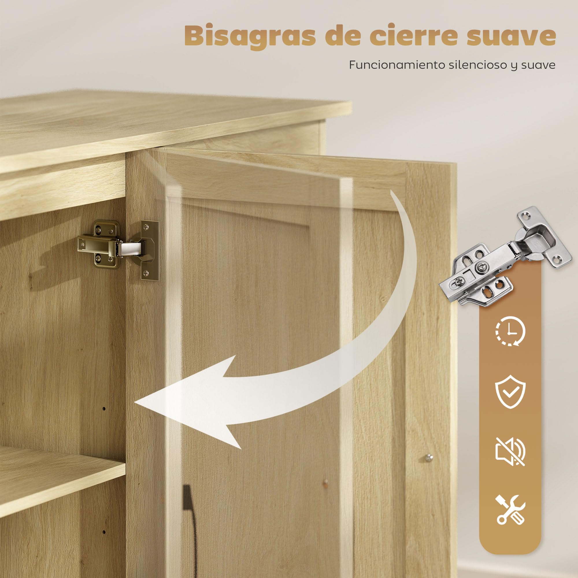 HOMCOM Aparador 3 Puertas, Aparador para Salón Rústico Moderno, con 2 Cajones, Estante Ajustable, Bisagra Cierre Suave, para Comedor, Entrada, Dormitorio, Natural, 120x38x79 cm