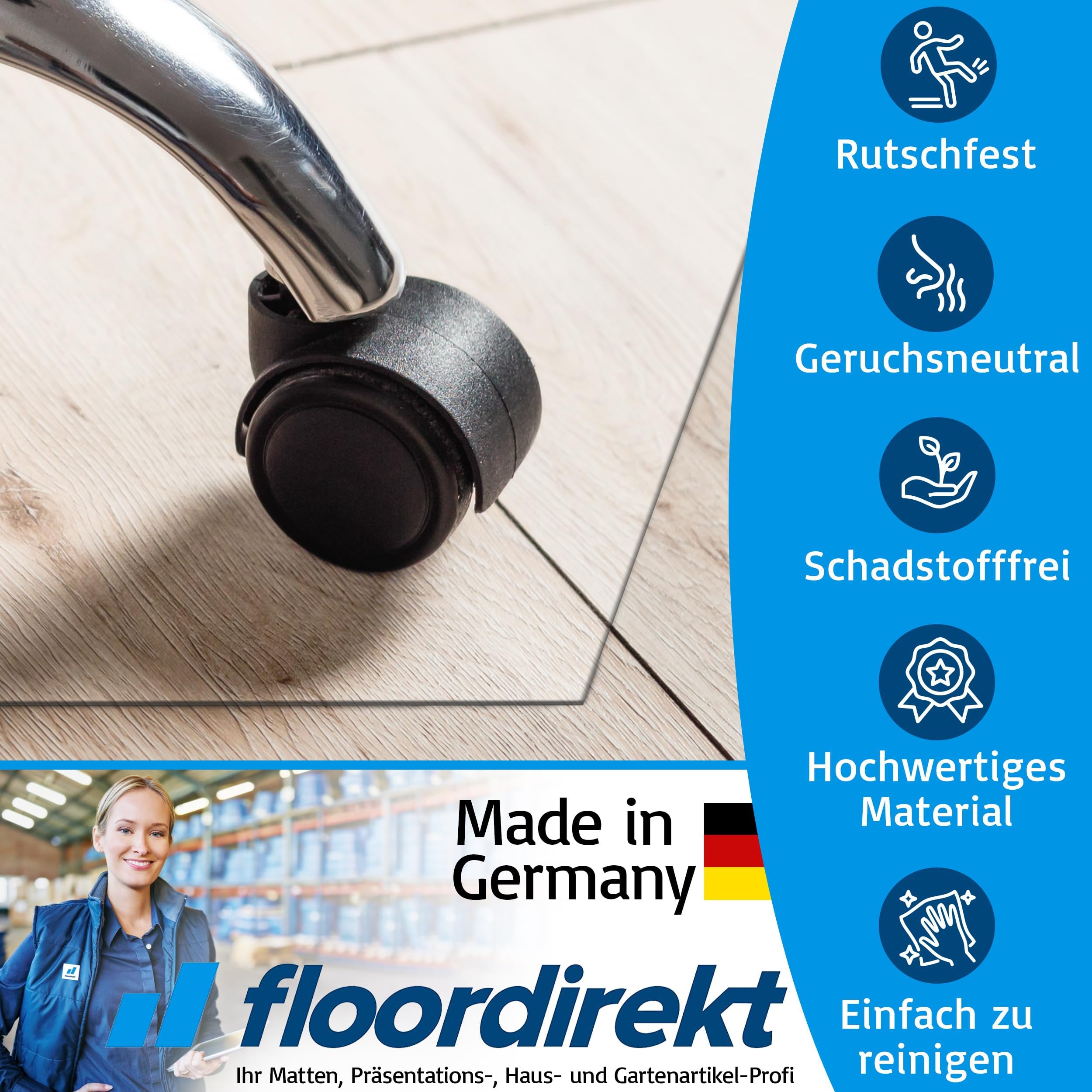 Floordirekt (Base – Esterilla para protección de suelos | DF920 silla Base, transparente (grosor: 1,5 mm) presupuesto de suelo Esterilla de Protección para suelos duros L:200 cm B:100 cm