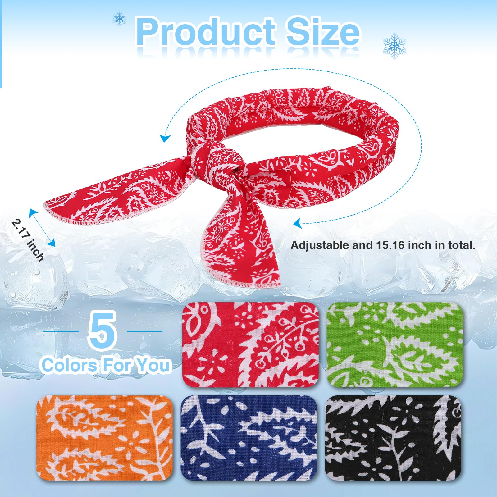 Sciarpa Rinfrescante, 5pcs Asciugamano per Il Ghiaccio Estivo, Traspirante Bandana Rinfrescante Istantaneo, Fasce Raffreddamento per Il Collo, per Passeggiate Equitazione All'Aperto (A)