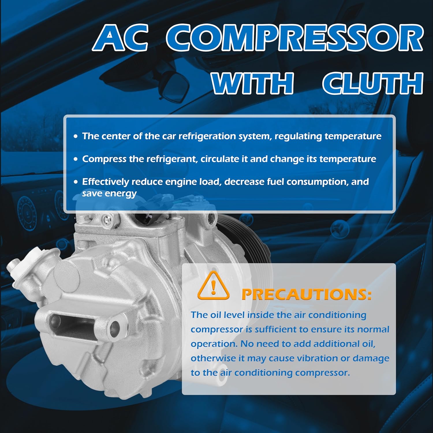 AC Air Conditioner Compressor with Clutch CO-9777C Fit for Ford Explorer 3.5L 2011-2015,Police Interceptor Utility 3.7L 2013-2015 Replacement 98332, 97332, BB5Z19703B
