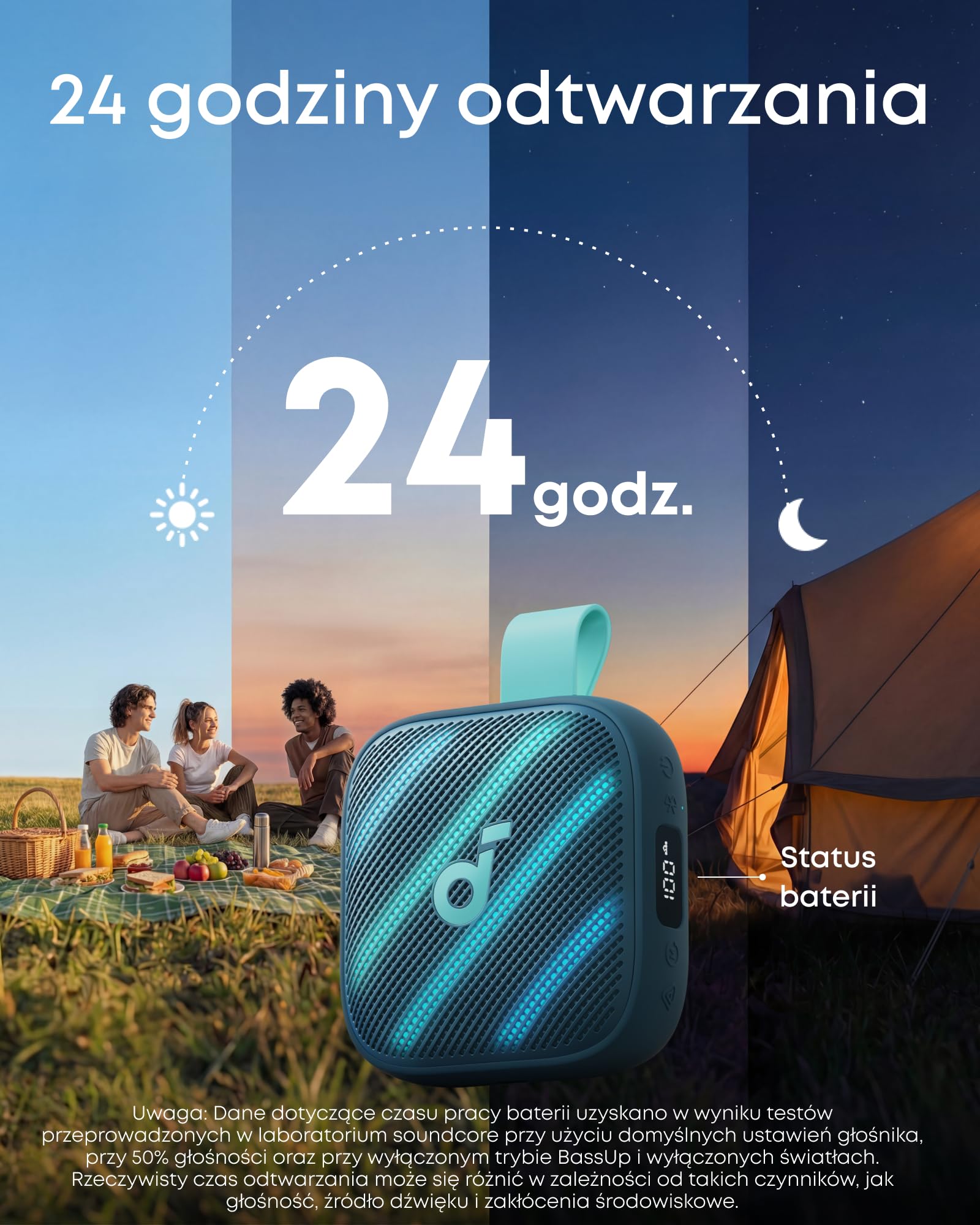 Głośnik przenośny soundcore Boom Go 3i firmy Anker, dźwięk o mocy 15 W, 24 godziny odtwarzania, klasa wodoodporności IP68, BassUp 2.0, funkcja awaryjnego ładowania, Bluetooth 6.0 (Niebieski)
