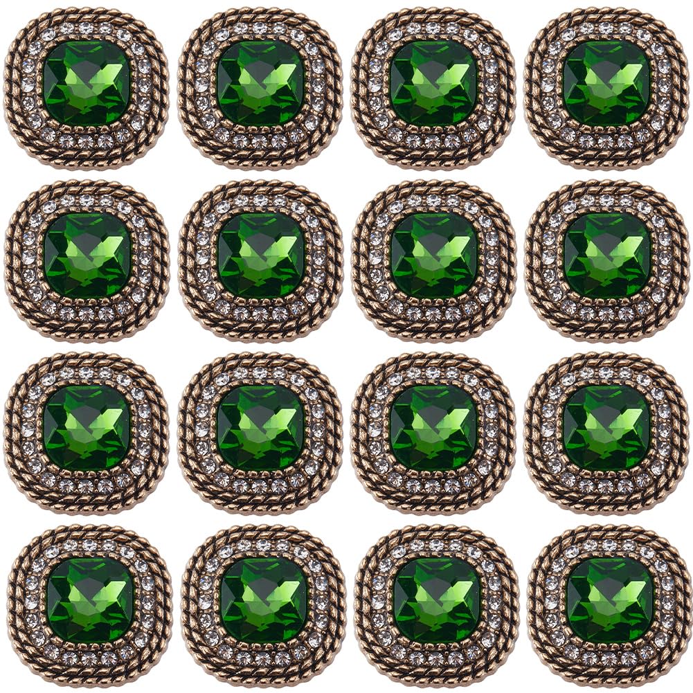 GORGECRAFT 16pcs Rhinestone Shank Buttons - 24mm Emerald, Light Gold Square Cut Rhinestones, Vintage Copper Hollow Metal Shank Sewing Coat Buttons for Uniforms, Suits, Blazer, Coat, Jacket