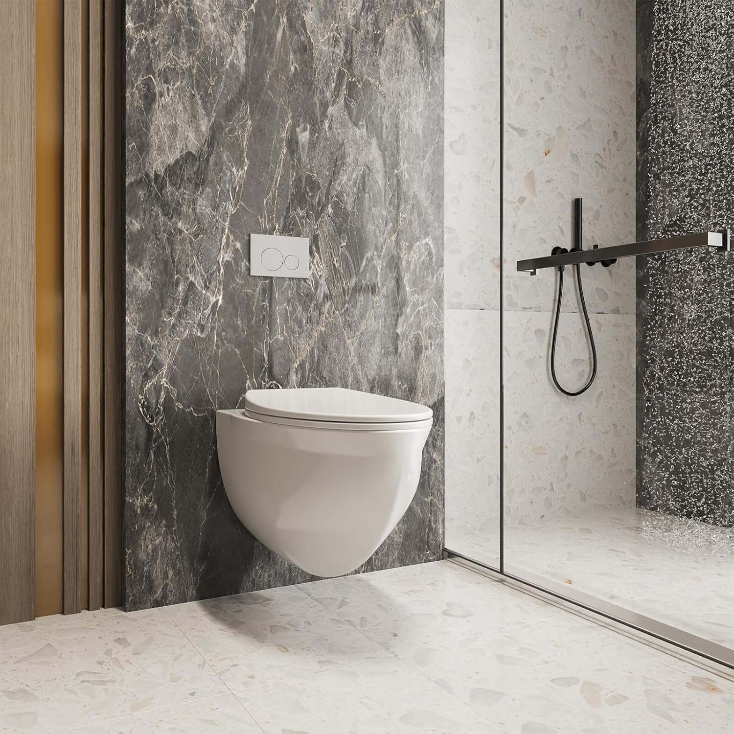 Wall Hung Toilet Tankless, Wall Mounted Toilet with Soft Closing Seat, Power Flush, White Boat Shape