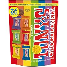 Tony&rsquo;s Chocolonely Assorted Chocolate Candy Pieces, Belgian Milk &amp; Dark Chocolate, Caramel Sea Salt, Almond Sea Salt, Honey Almond Nougat, Pretzel Toffee, Quality Fairtrade Cocoa, 36 Count, 11.28 Oz