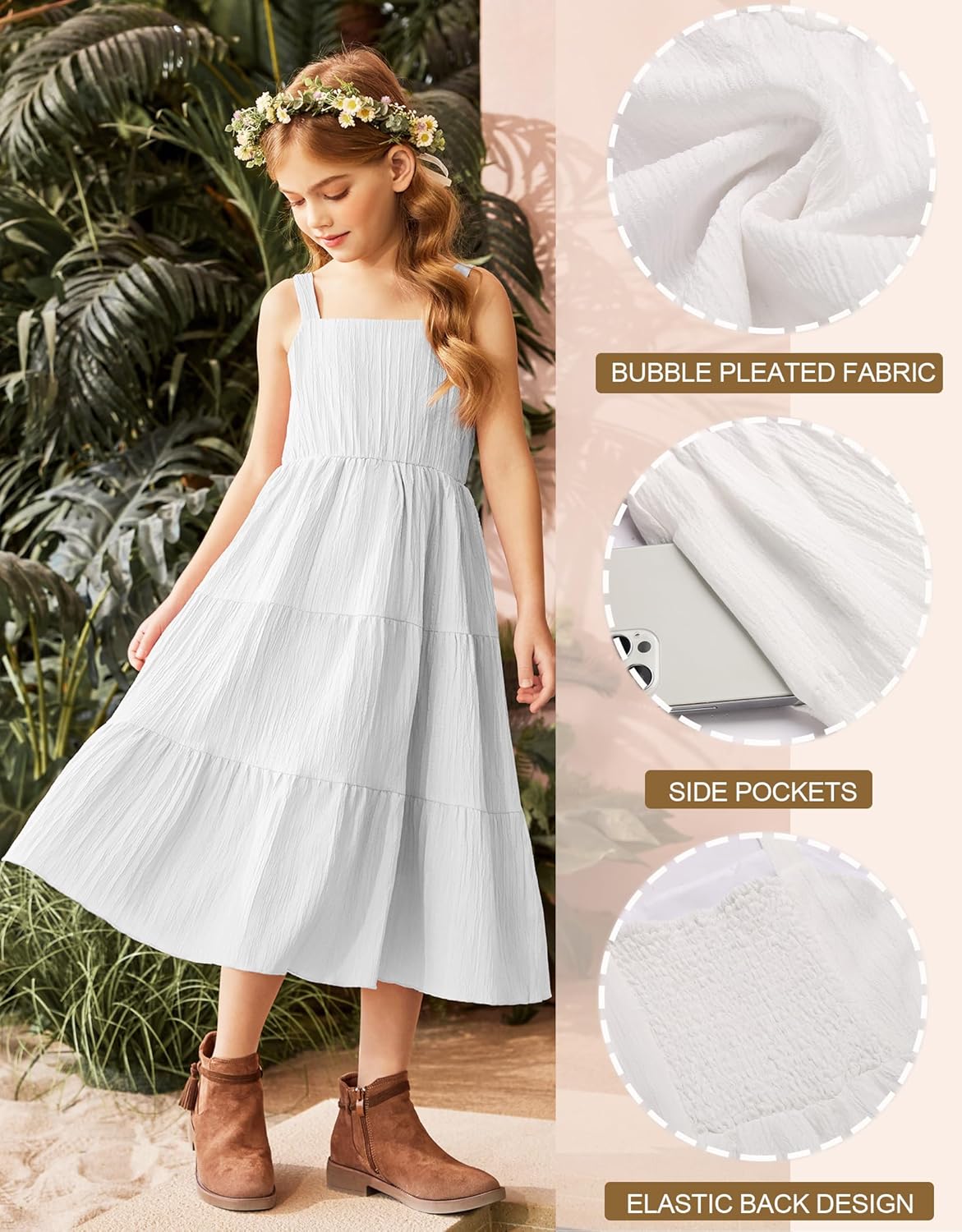 Arshiner Girl's Sundresses Summer Boho Strap Tiered Cami Maxi Dresses with Pockets - Image 6