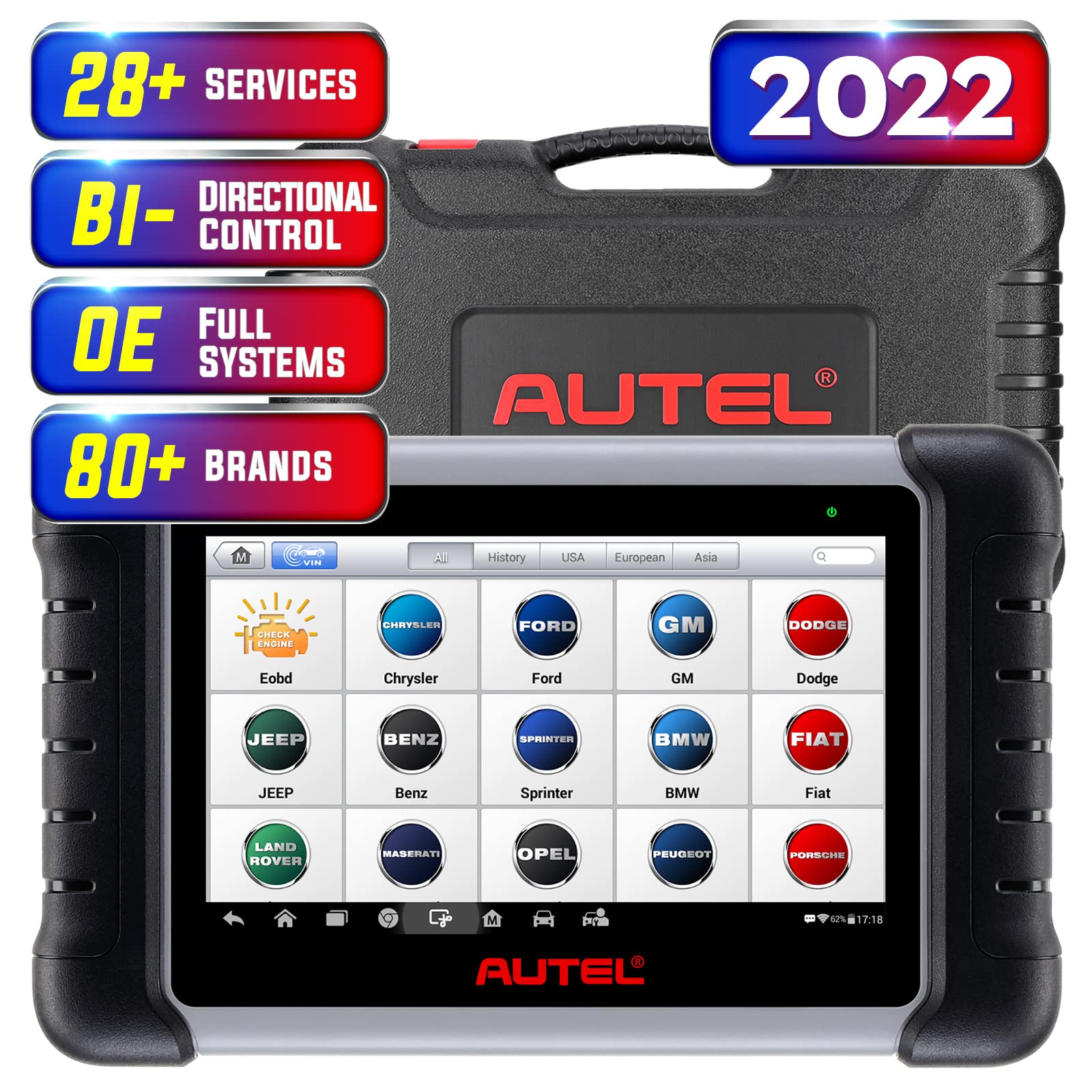 Autel Scanner MaxiCOM MK808: 2022 Bidirectional Diagnostic Scan tool Same as MaxiCheck MX808, 28+ Se