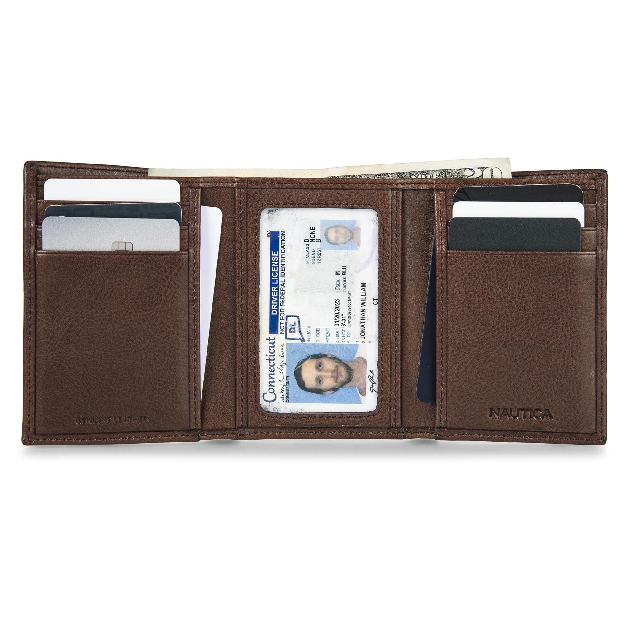 Nautica Portafoglio sottile da uomo, porta carte, blocco RFID, finestra
