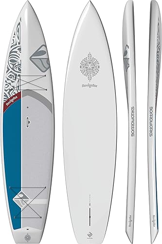 Boardworks Navigator Touring All Water Stand Up Paddleboard Tablero duro epoxi Bombshell 11 pies 6 pulgadas, blancogrisazul