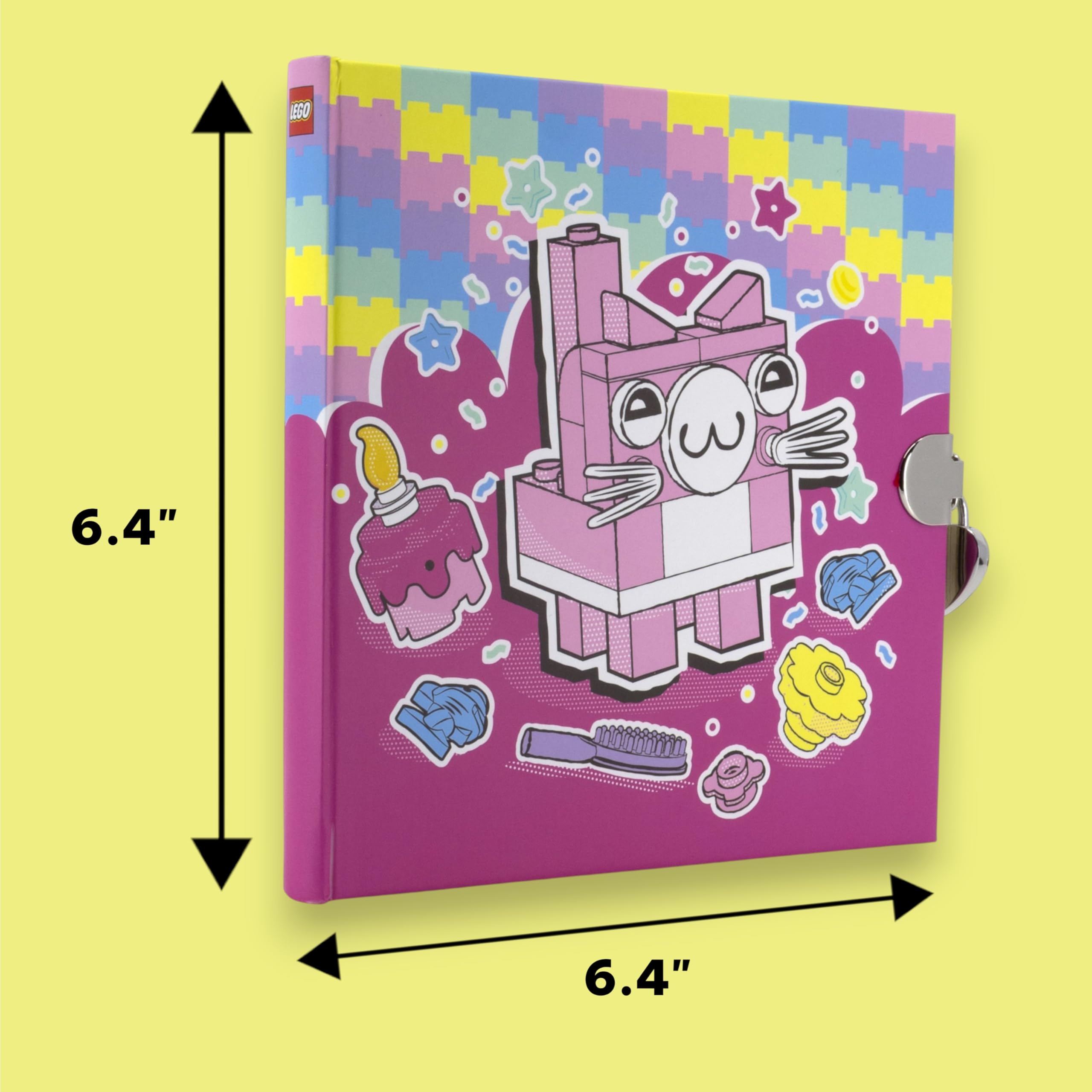 IQ LEGO Secret Diary Set - Cat (53594), include 1 diario, 1 penna gel con inchiostro lavanda, 3 fogli adesivi fustellati, 1 nastro di carta, 1 foglio adesivo, 1 lucchetto con 2 chiavi, pagine
