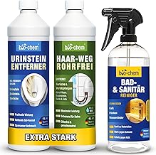 bio-chem Bathroom Cleaner Set 3-Piece - 1x Hair Way Drain Free, 1x Urine Stone Remover, 1x Sanitary Cleaner - Effective Drain Cleaner, Toilet Cleaner & Limescale Remover for Bathroom, Shower, Toilet,