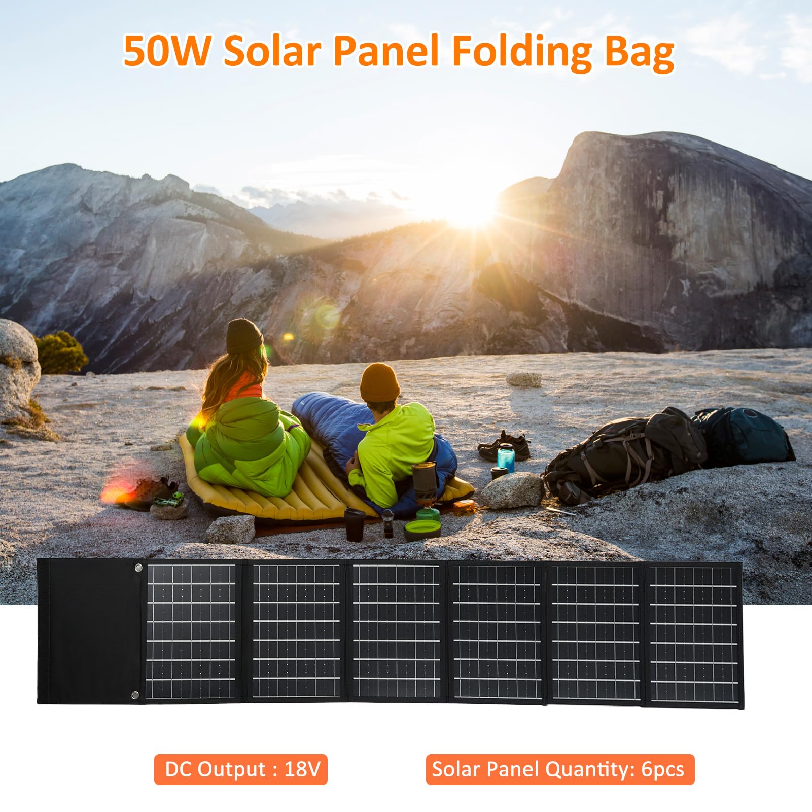Pannello R 6 volte 50W | Portable Dual USB & DC Output R Power Bank | Caricatore R pieghevole per escursionismo all'aperto, arrampicata, campeggio, picnic (50 W)