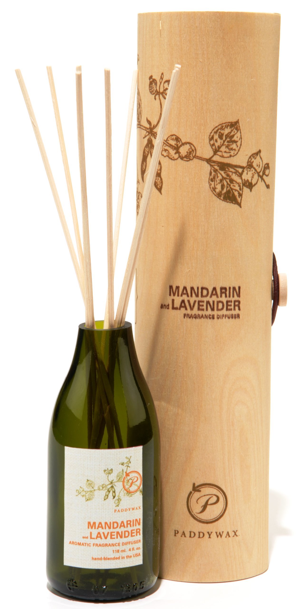 Paddywax Mandarin & Lavender Aromatherapy Reed Oil Diffuser Set, Wood,Glass,