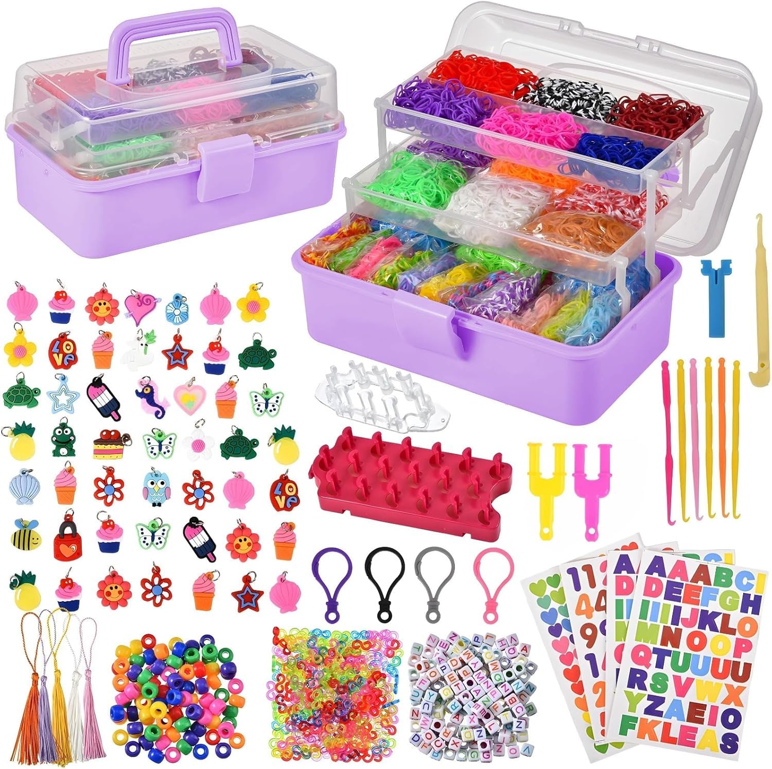 Tuilful 18000+ Loom Bands Kit – 30 Colors Bracelet Making Kit with Charms, Beads, S Clips, Tools & 3-Layer Sky Blue Storage Box, DIY Arts & Crafts Gift for Girls & Boys (Purple) — image 1